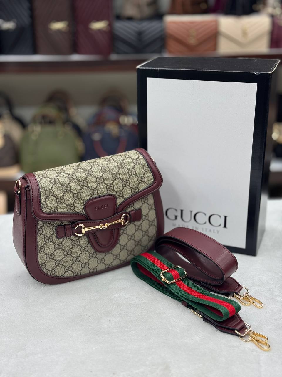 Gucci Horsebit Shoulder Bag Bordeaux