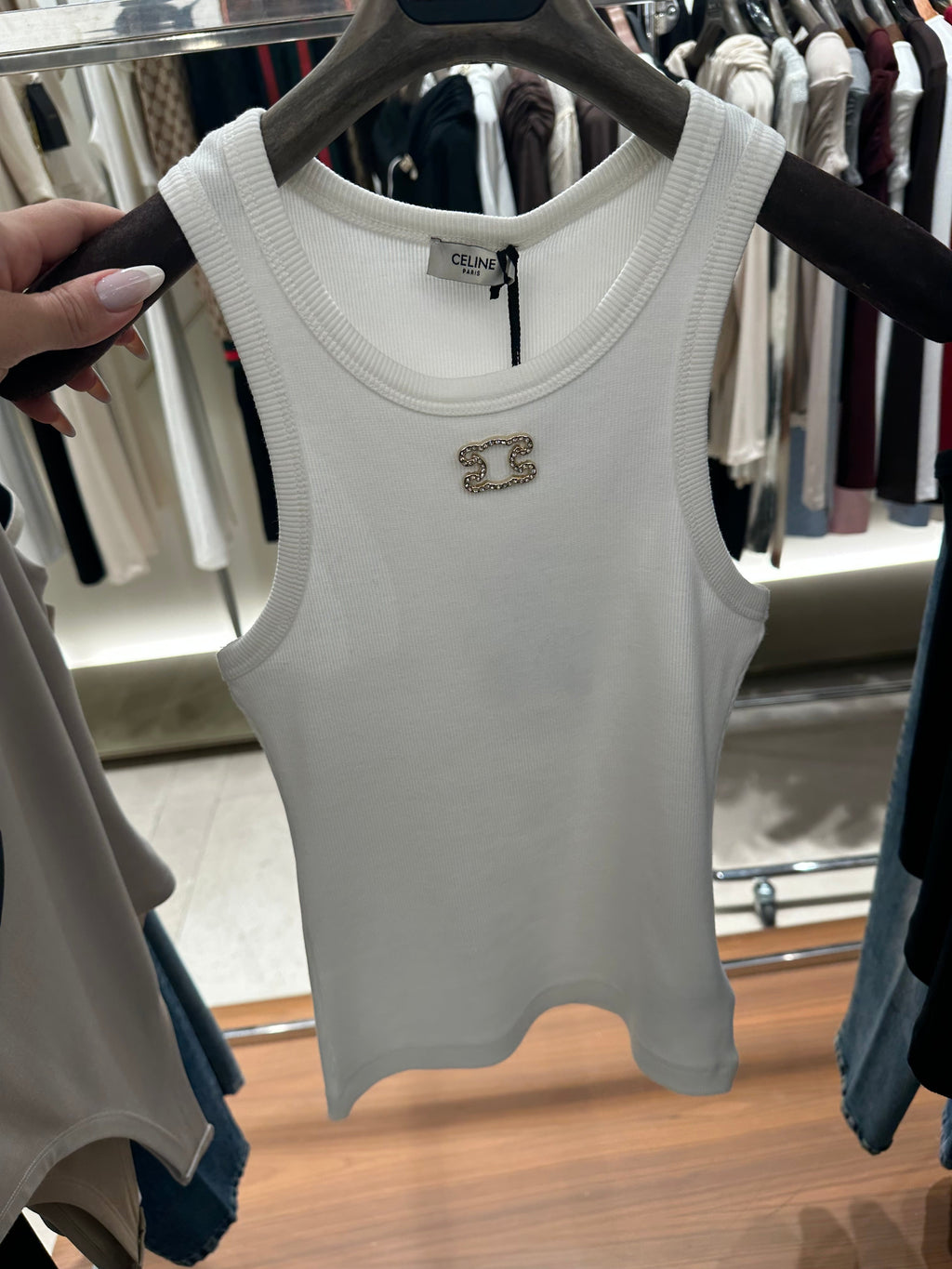 CELINE Triomphe White Tank Top