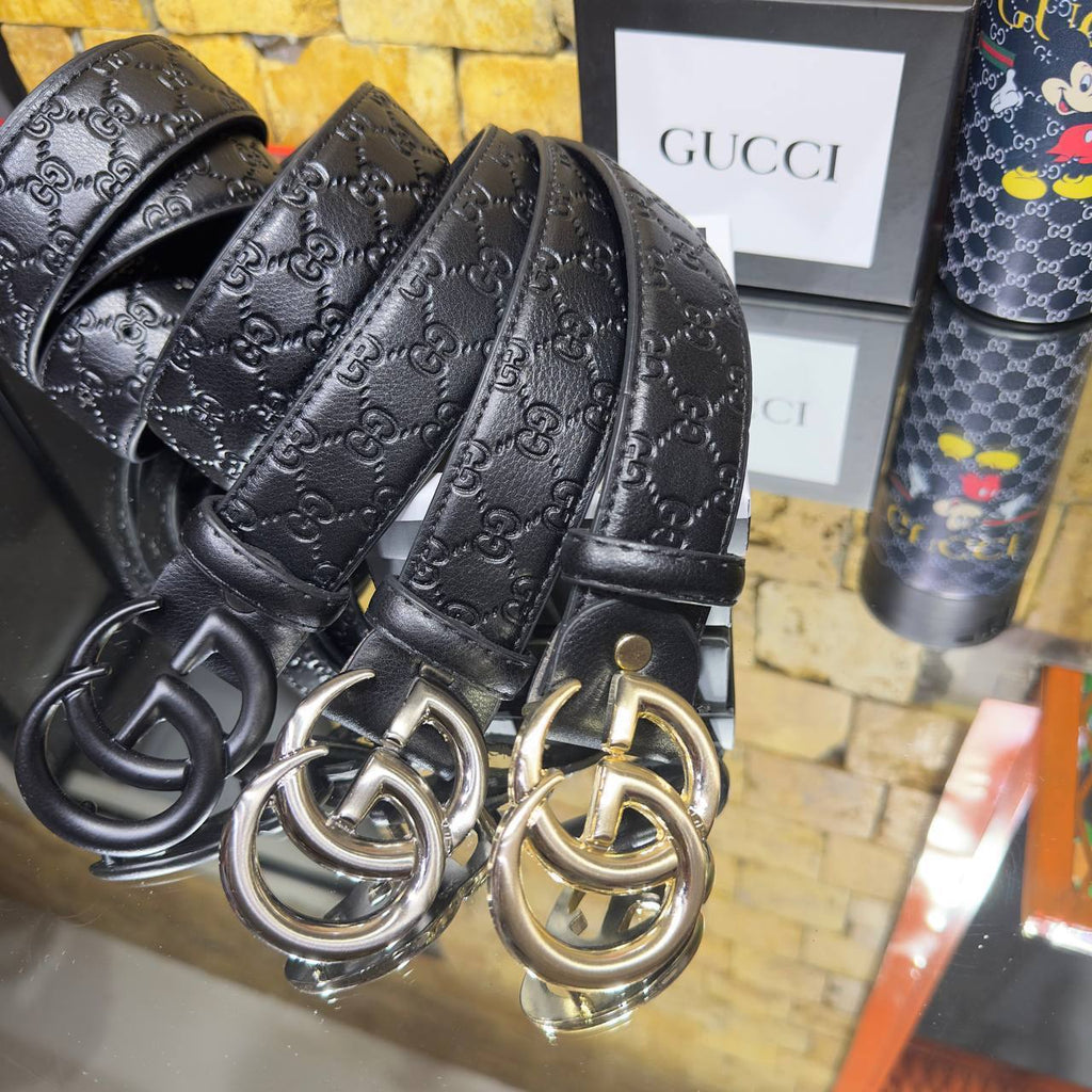 Gucci GG Embossed Black Leather Belt