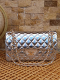 Chanel Mini Quilted CC Chain Shoulder Bag Metallic Silver