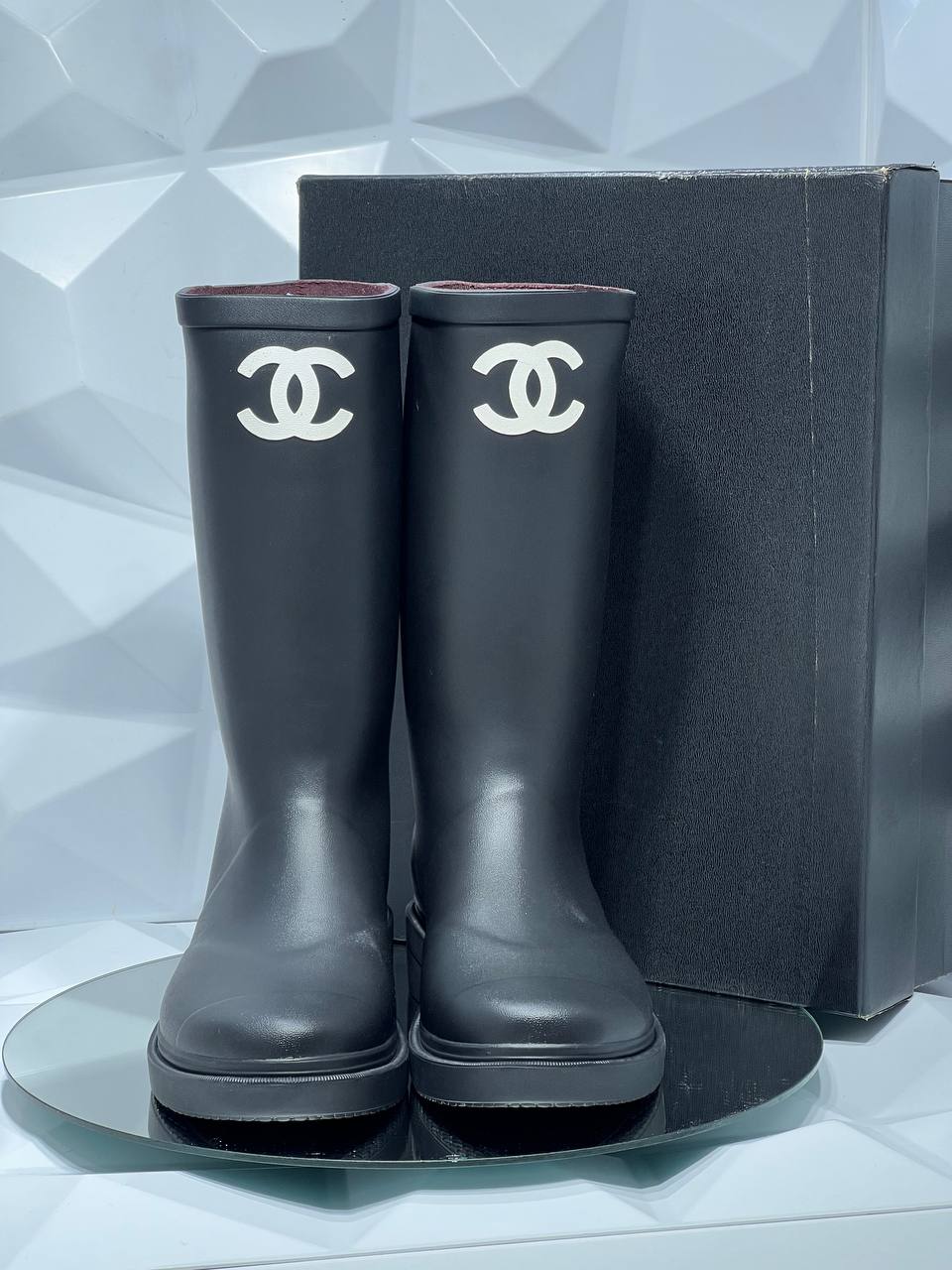 Chanel CC Logo Rubber Boots Black