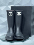 Chanel CC Logo Rubber Boots Black