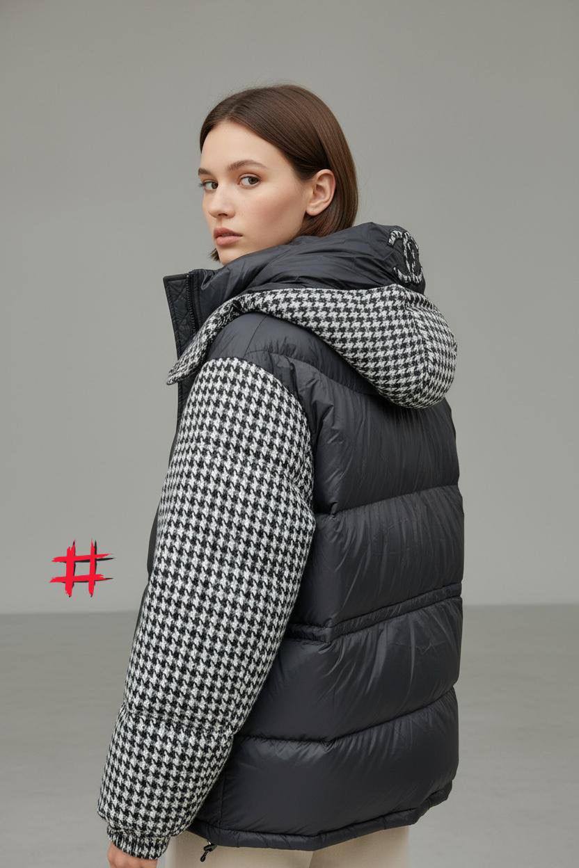 Chanel Houndstooth Puffer Jacket Black & White