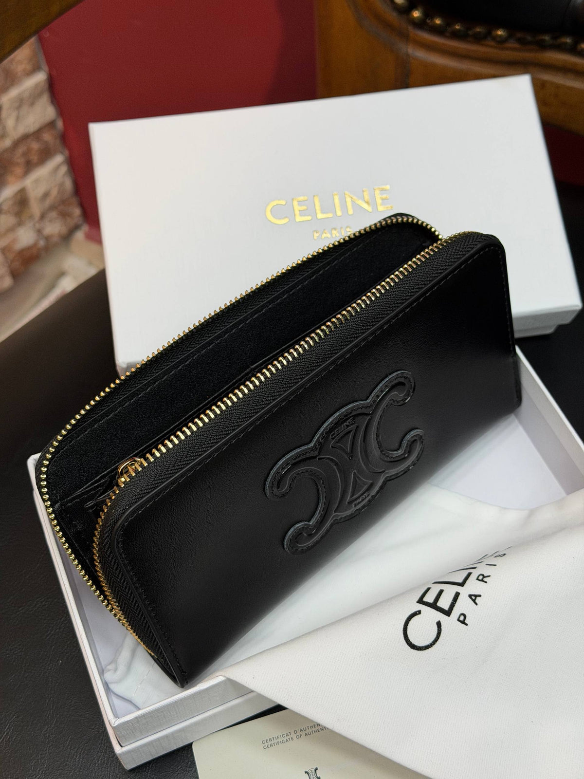 Celine Triomphe Zip Around Wallet Black