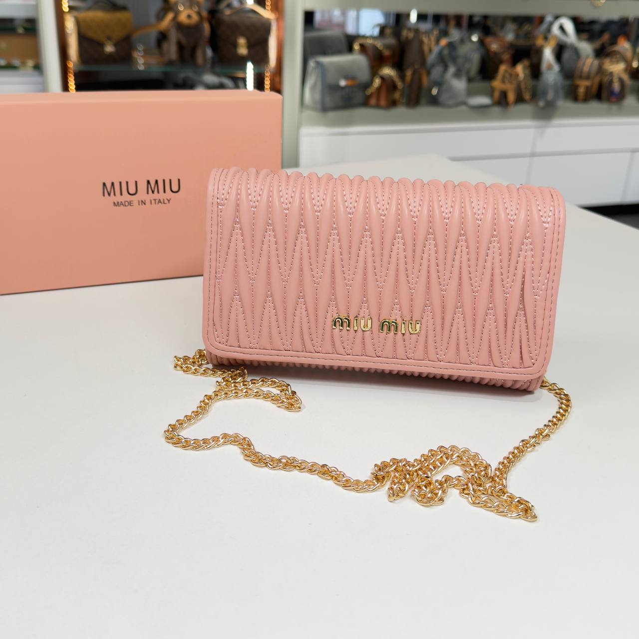 Miu Miu Matelassé Chain Pink