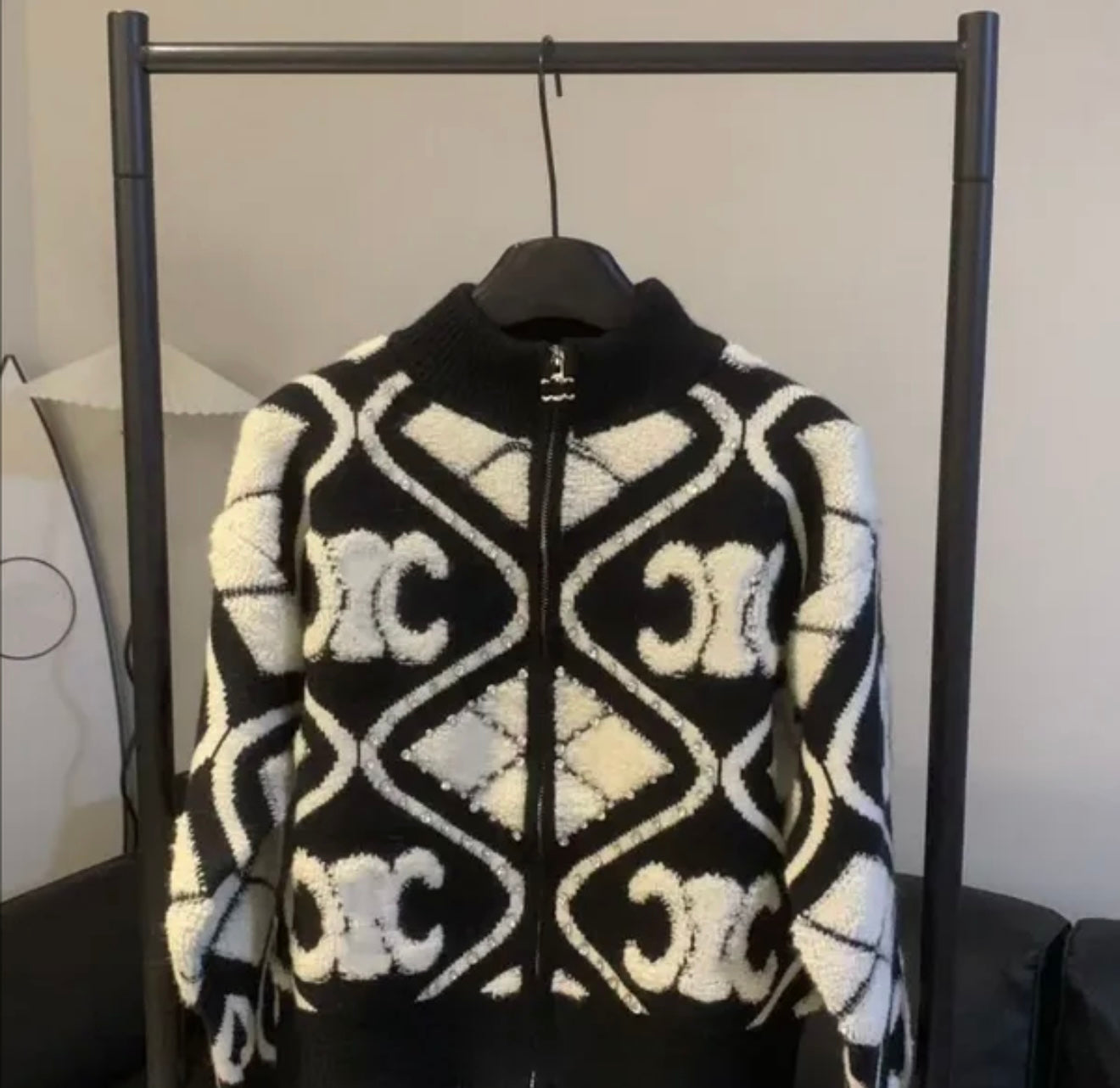 Celine Monogram Zip Cardigan Black