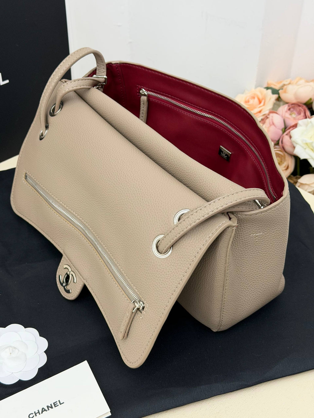 CHANEL Classic Flap Shoulder Bag Beige