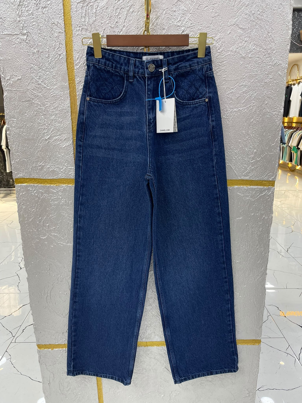 CHANEL CC Wide Leg Jeans Dark Blue