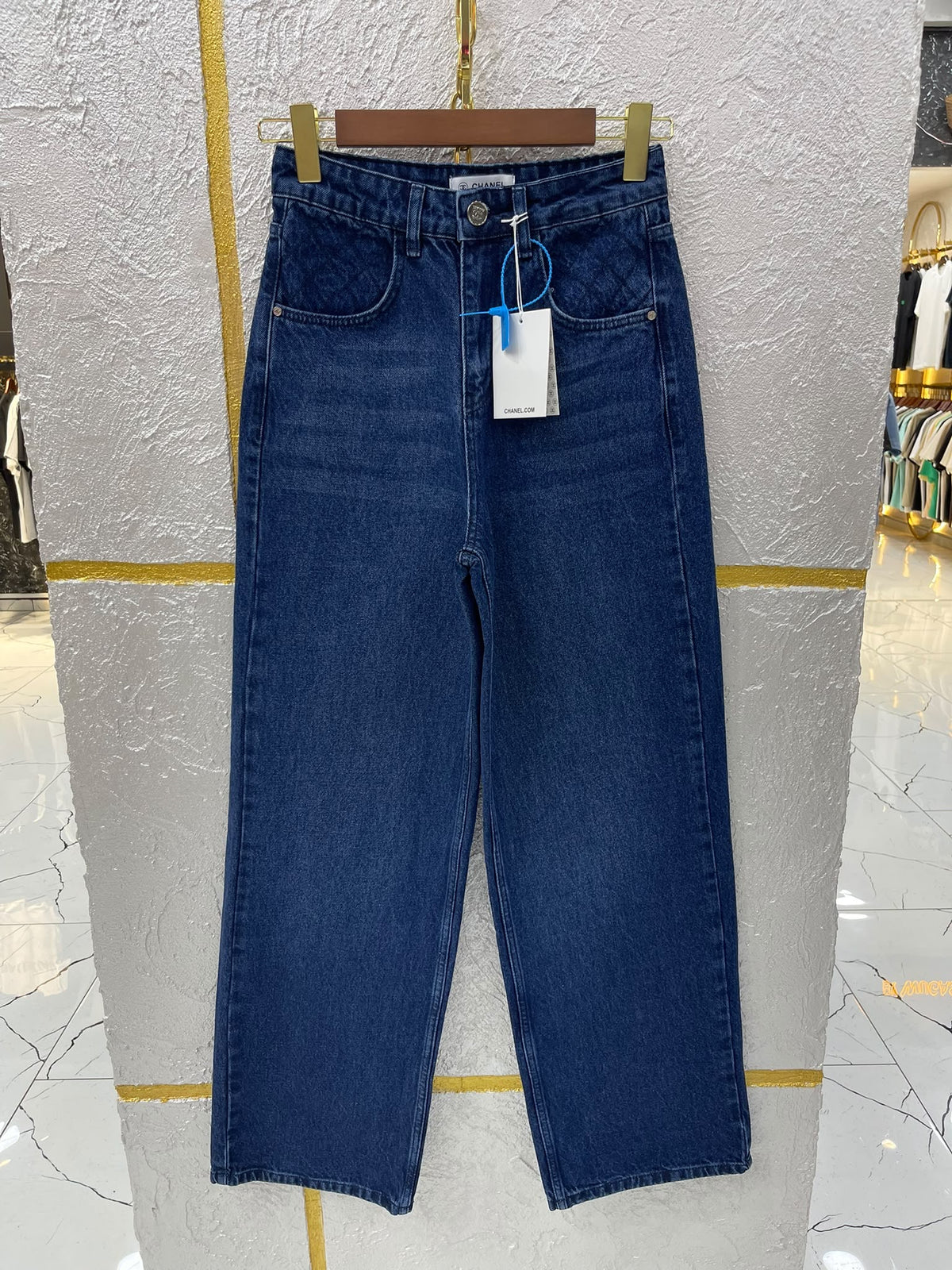 CHANEL CC Wide Leg Jeans Dark Blue