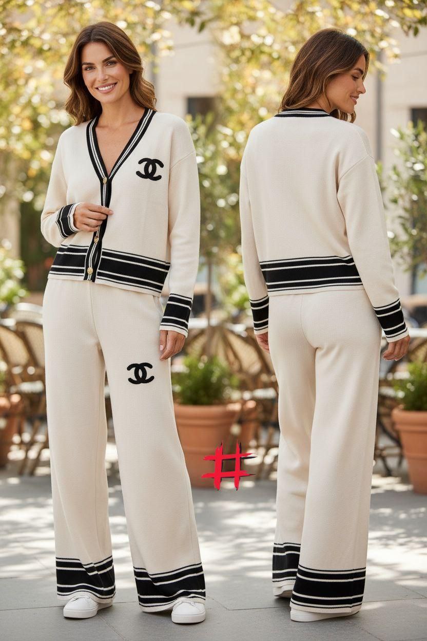 Chanel CC Logo Knit Set Beige