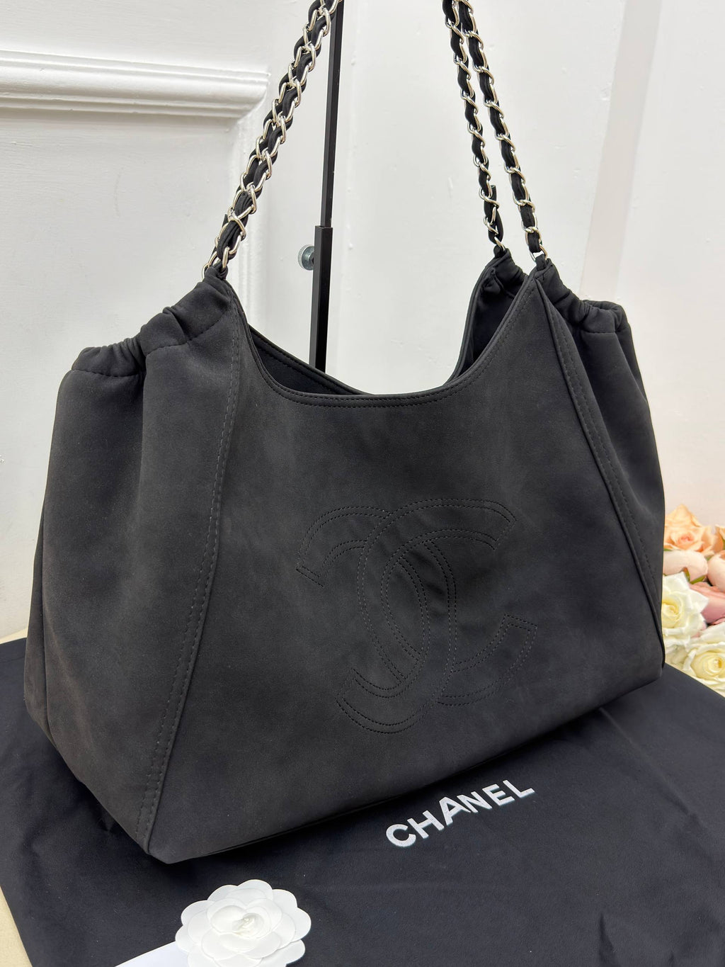 Chanel Suede Shopping Bag Black