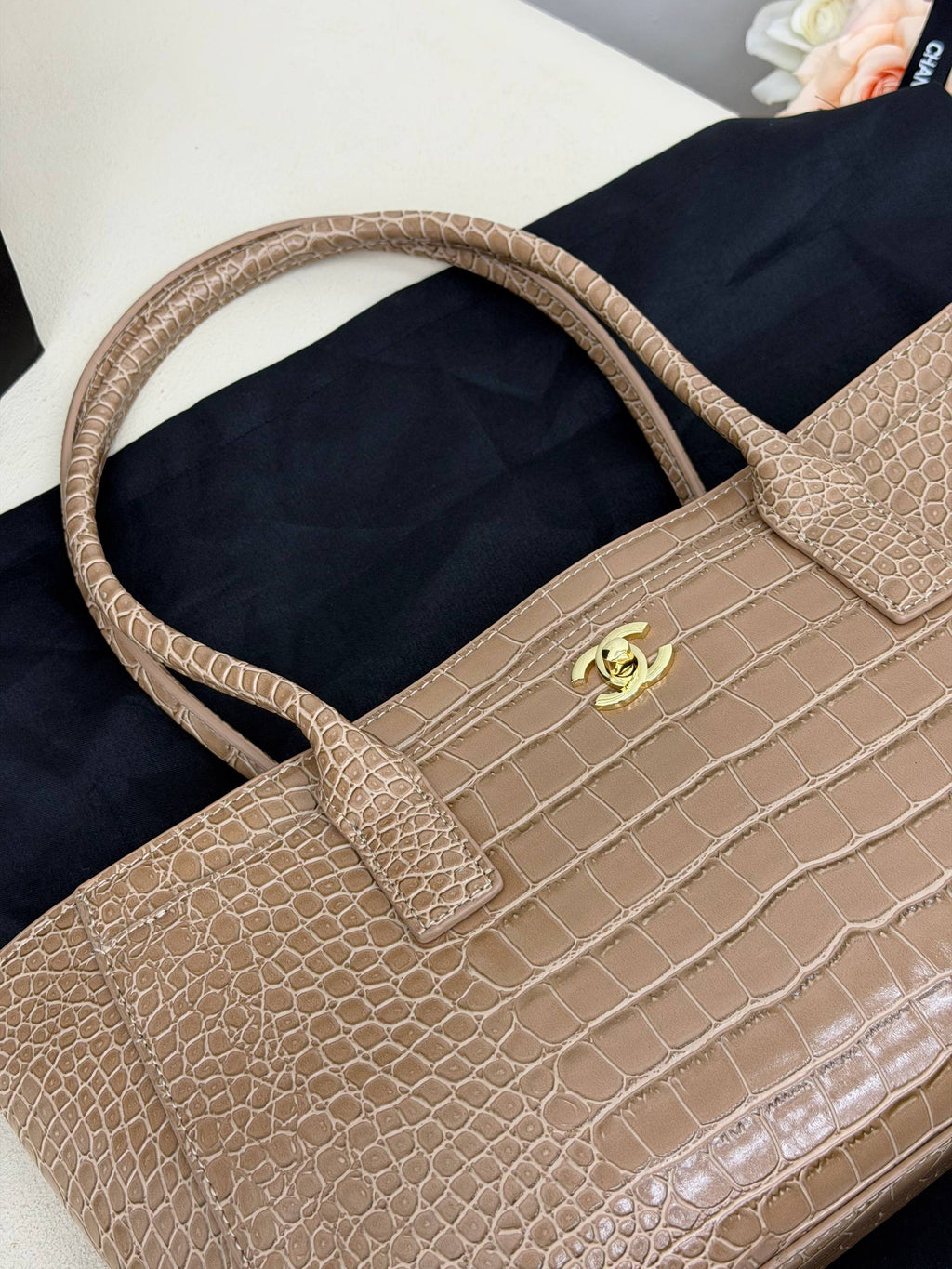 CHANEL Gabrielle Bucket Bag Suede Beige