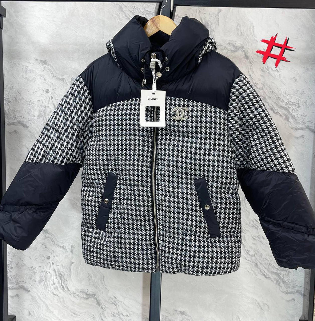 Chanel Houndstooth Puffer Jacket Black & White
