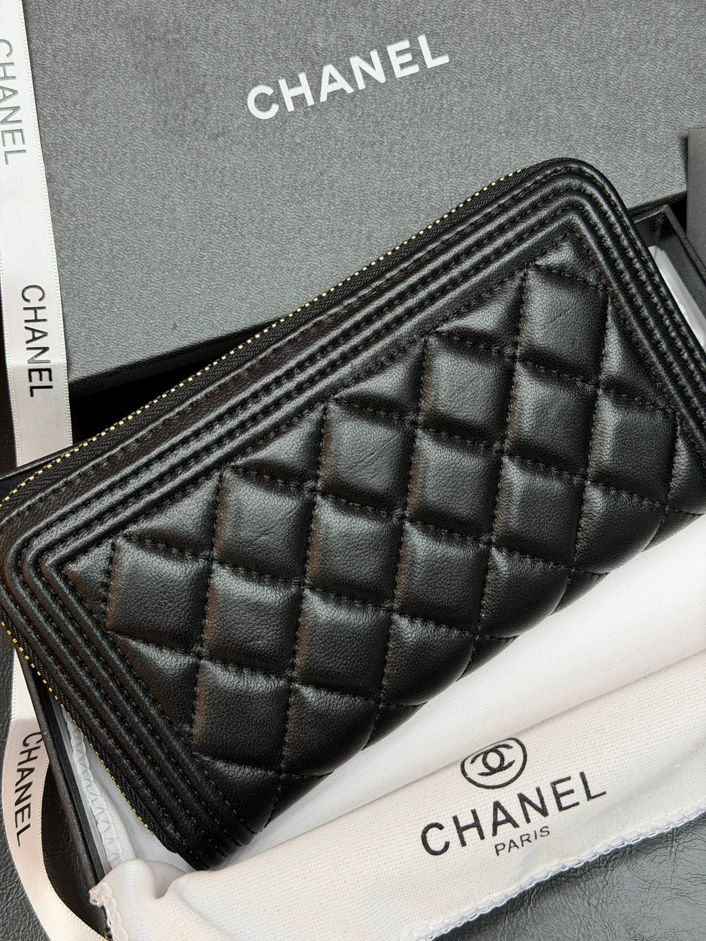 Chanel Boy Zip Around Wallet Black