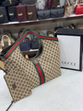 Gucci GG Giglio Canvas Tote Bag Dark Brown