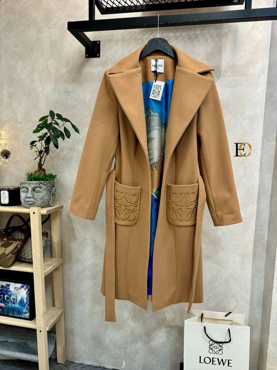 Loewe Belted Wool Coat Beige