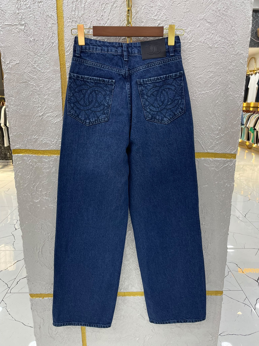 CHANEL CC Wide Leg Jeans Dark Blue