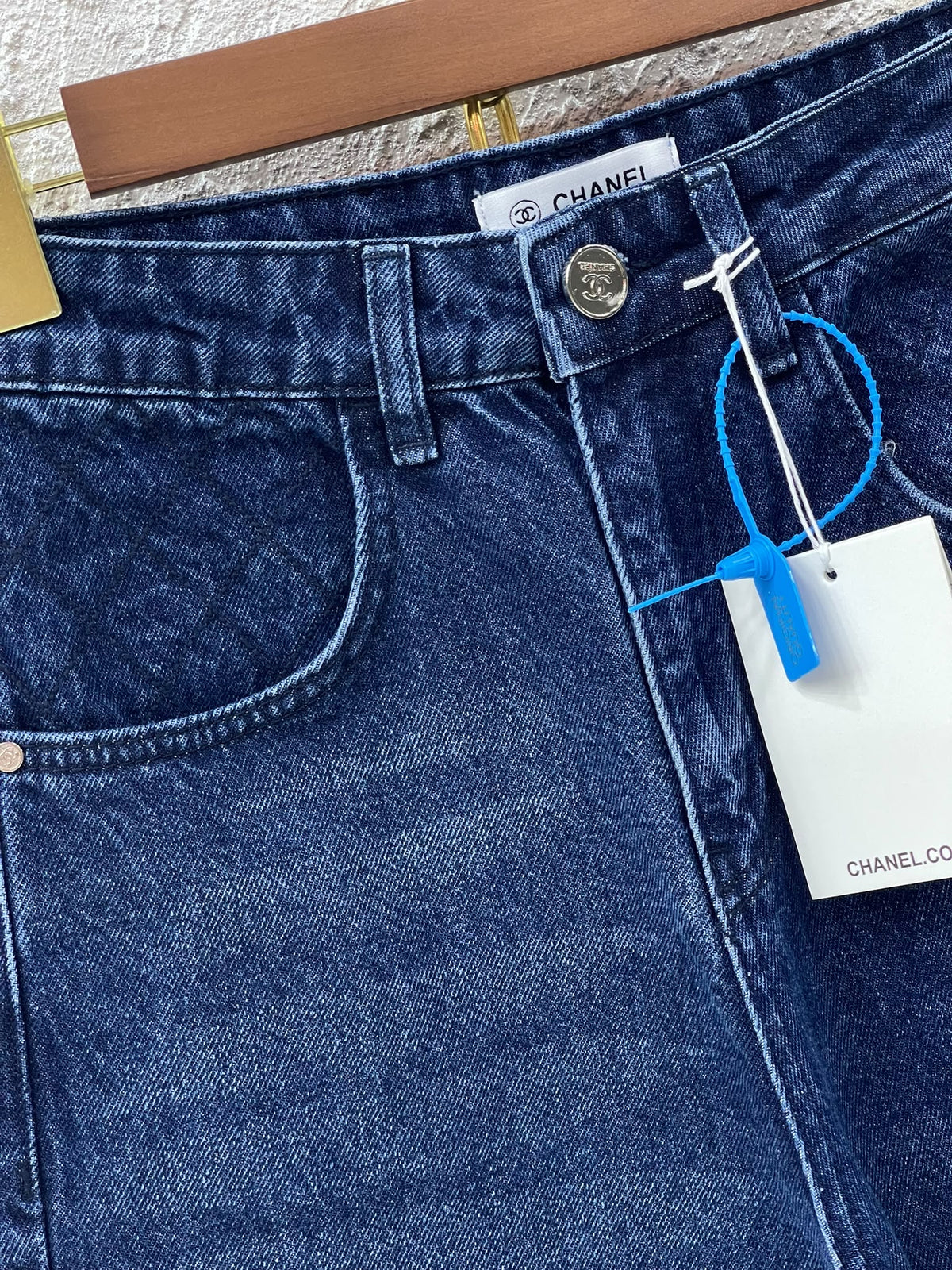 CHANEL CC Wide Leg Jeans Dark Blue