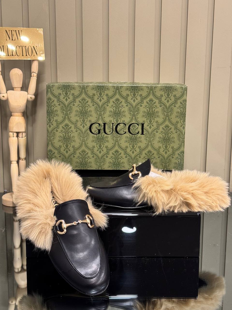 Gucci Princetown Leather Slippers with Fur