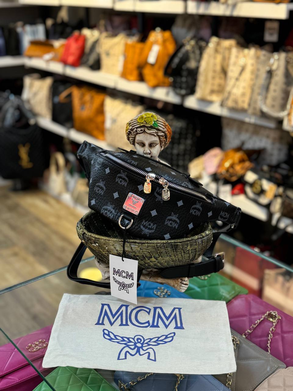 MCM Belt Bag Black Gray Visetos