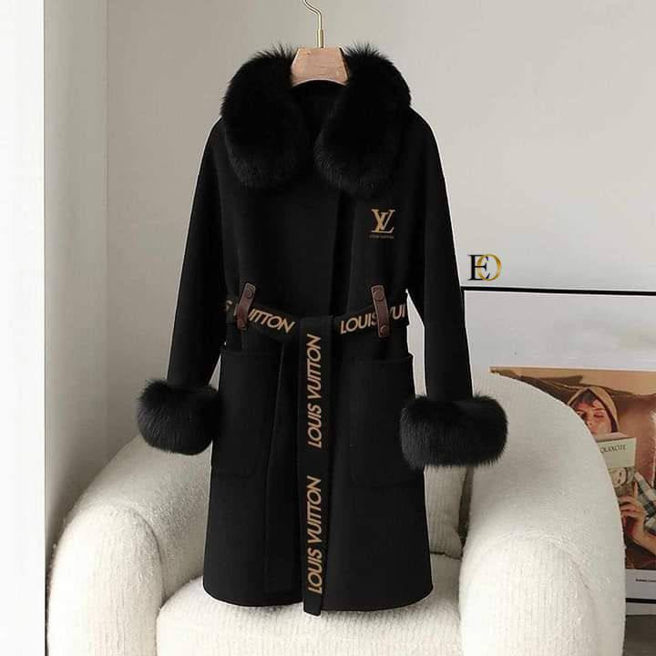 Louis Vuitton Wool Coat with Fur Black