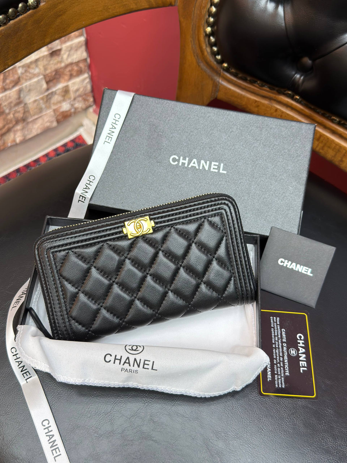 Chanel Boy Zip Around Wallet Black