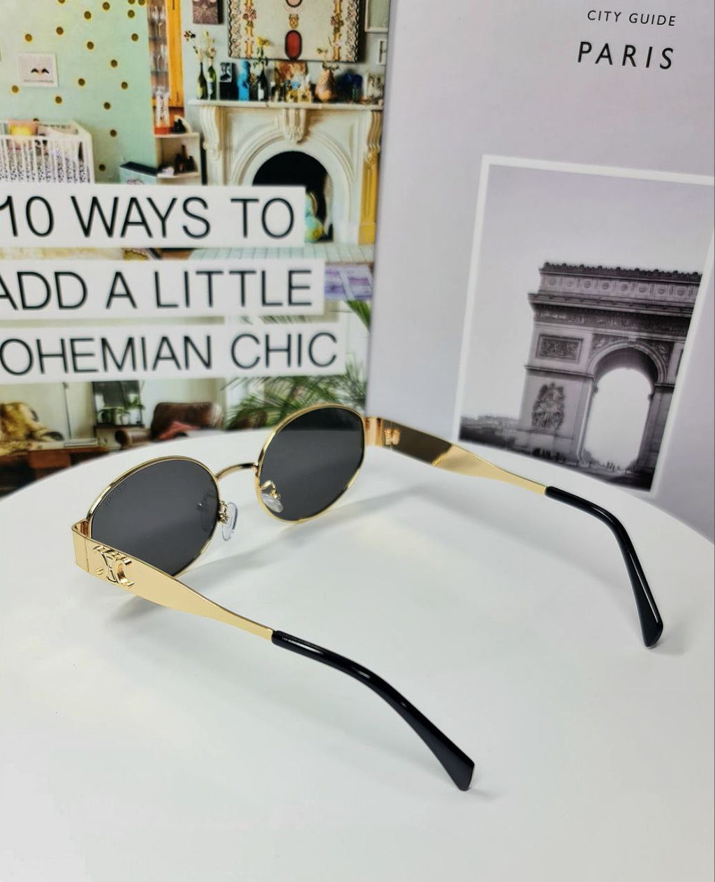 CELINE Triomphe Metal Oval Sunglasses Gold