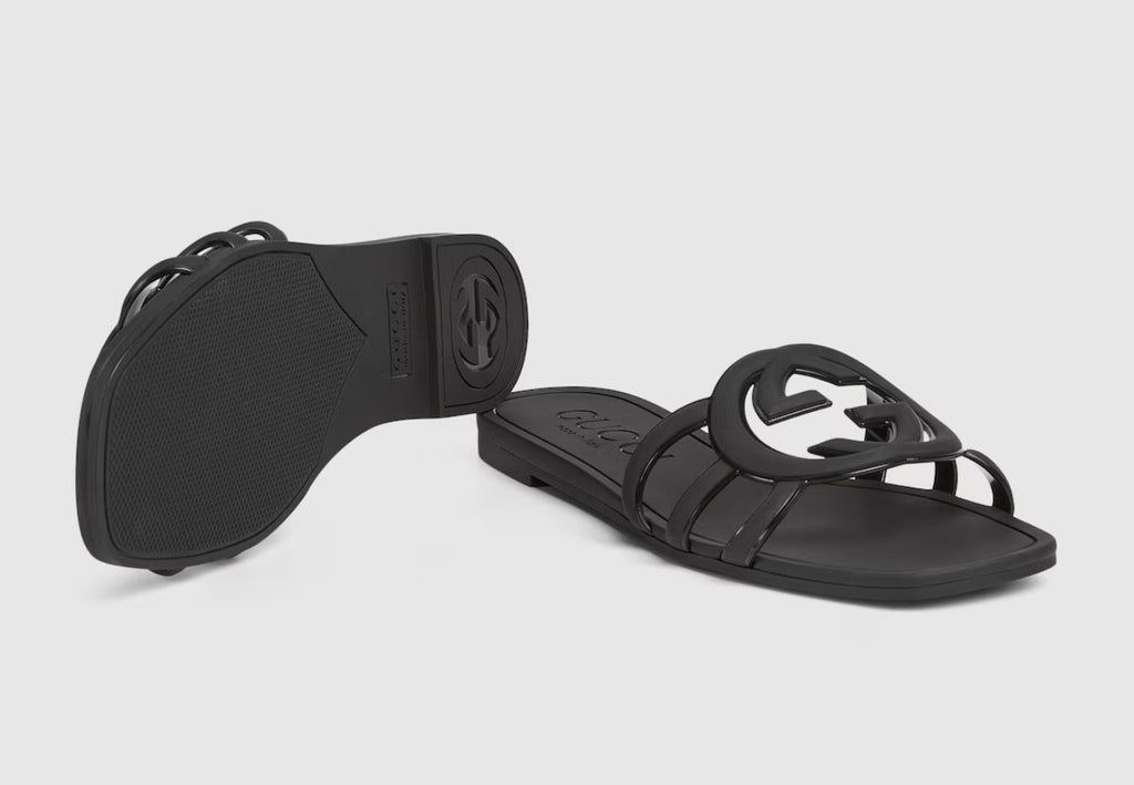 Gucci Interlocking G Rubber Slide Sandals Black