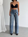 Chrome Hearts Cross Patch Wide Leg Jeans Blue