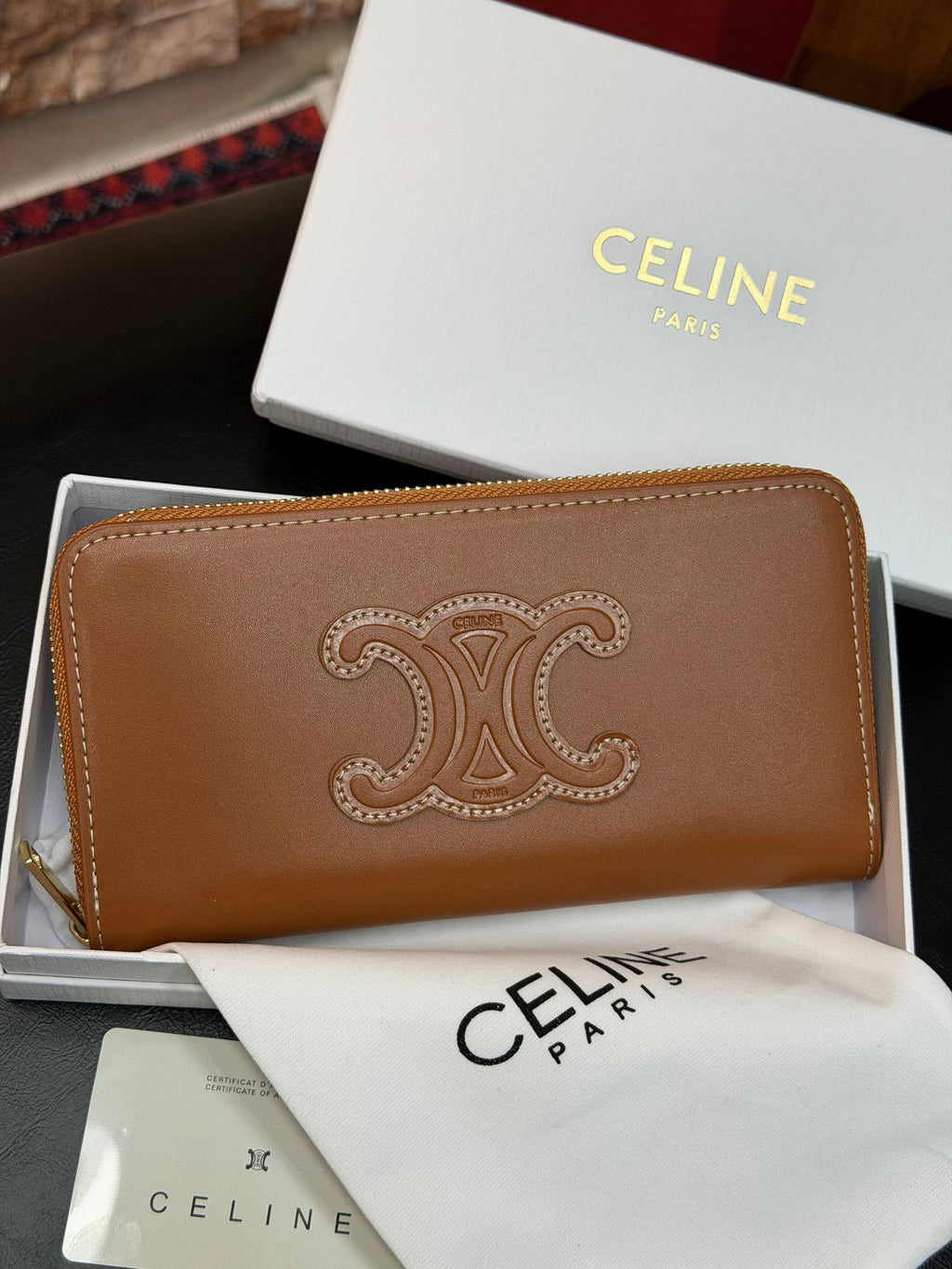 Celine Triomphe Zip Around Wallet Brown