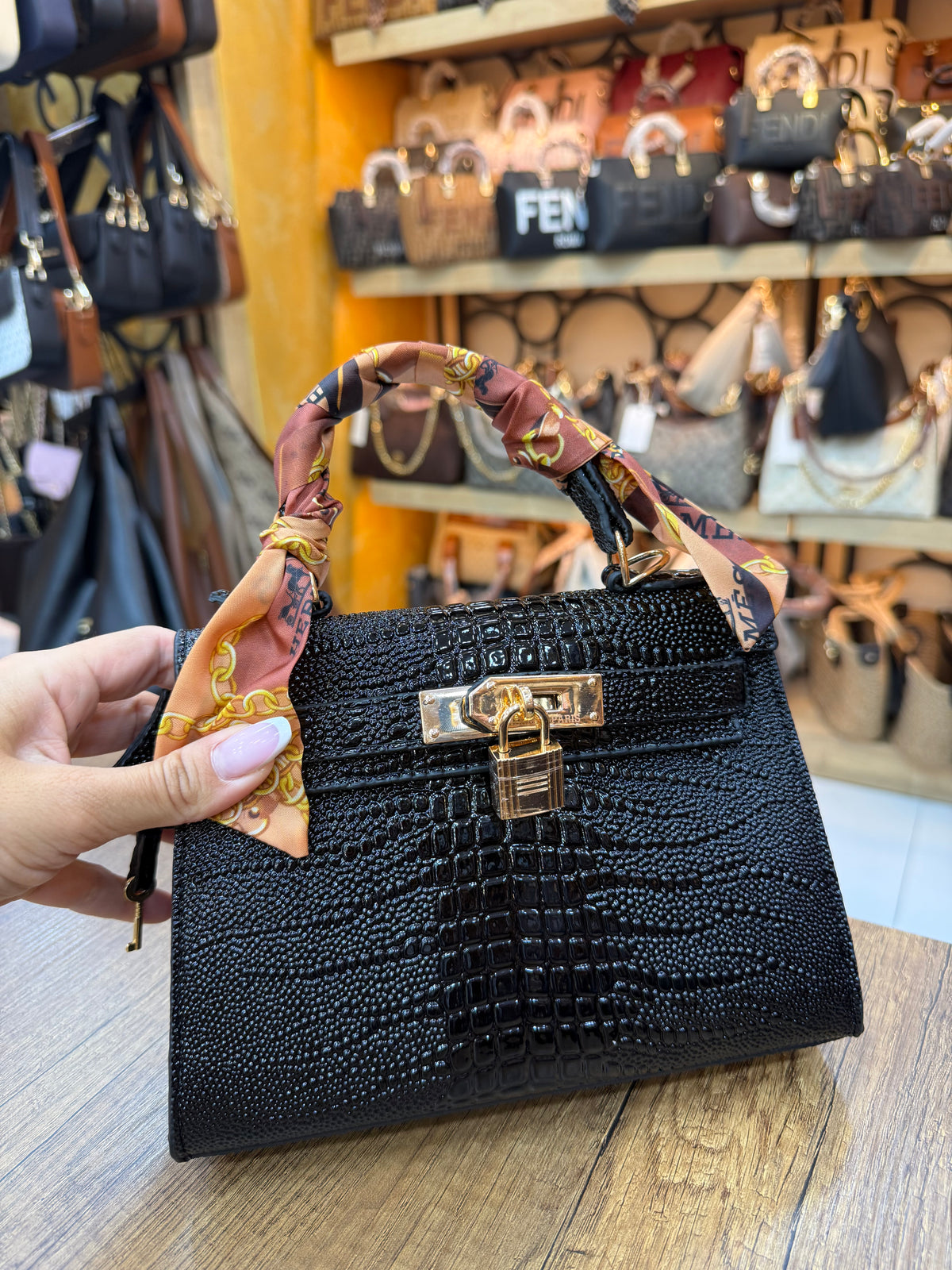 Hermès Kelly Croco Style Handbag Black