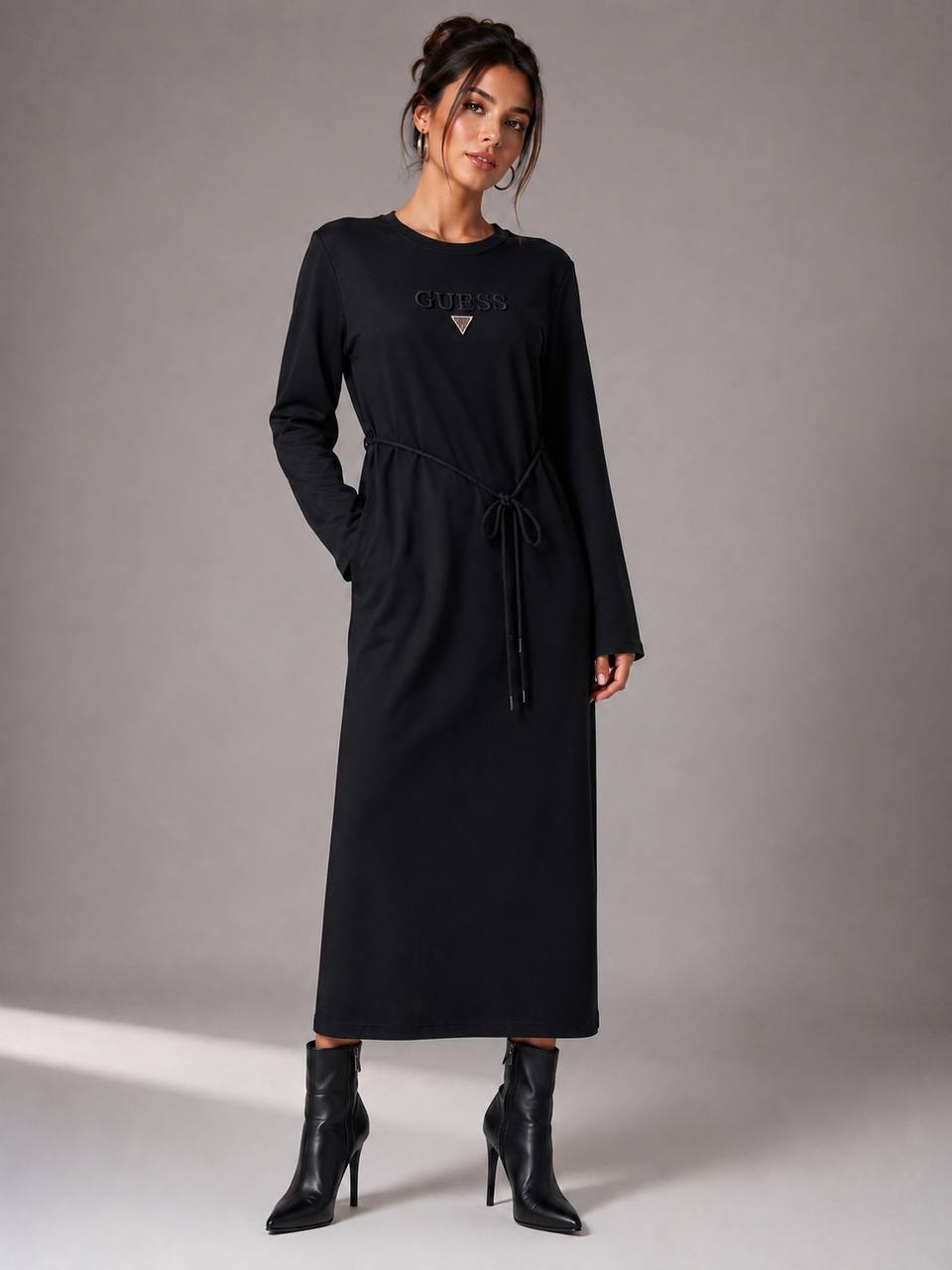Guess Maxi Drawstring Dress Black
