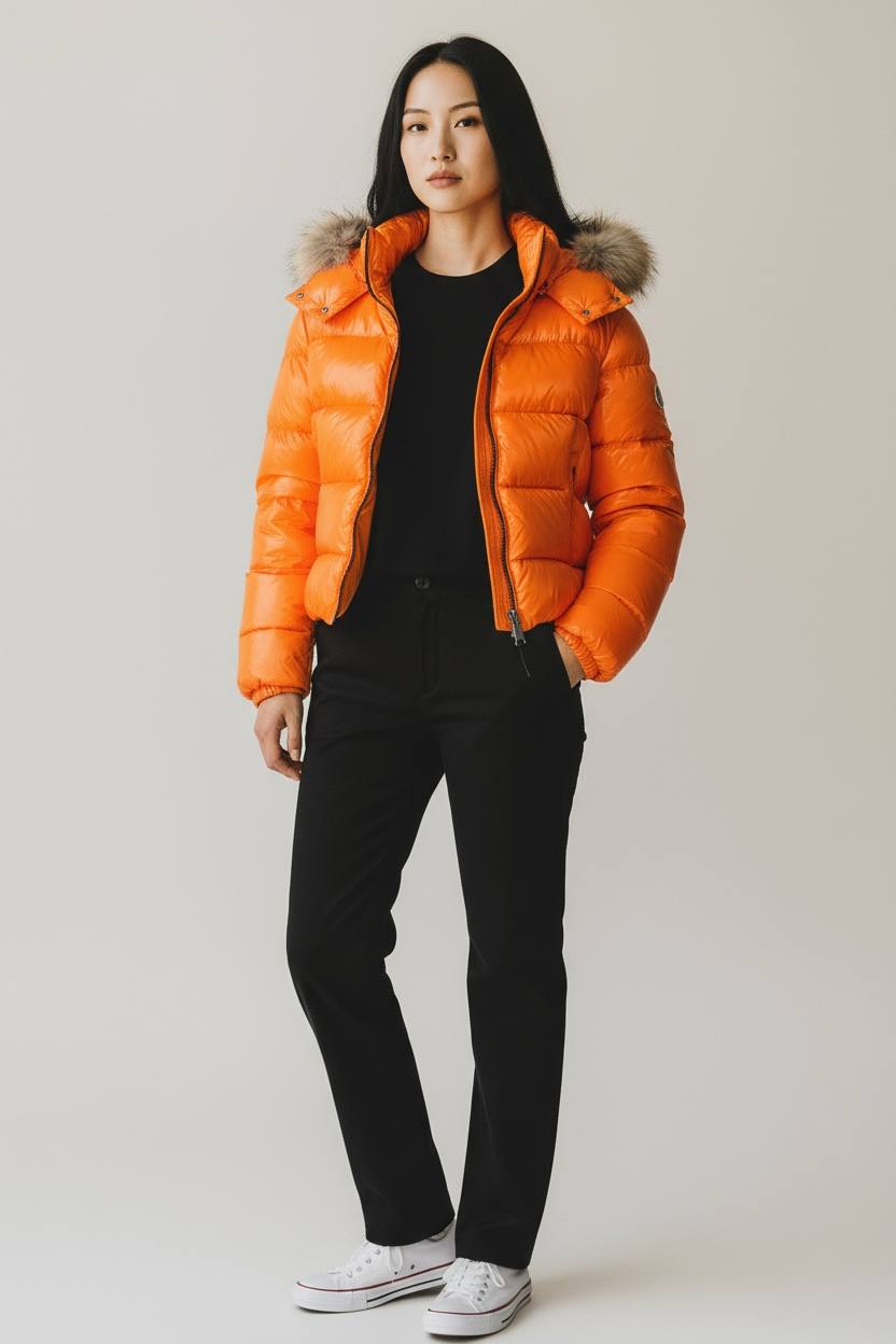 Moncler Fur Hood Down Jacket Orange