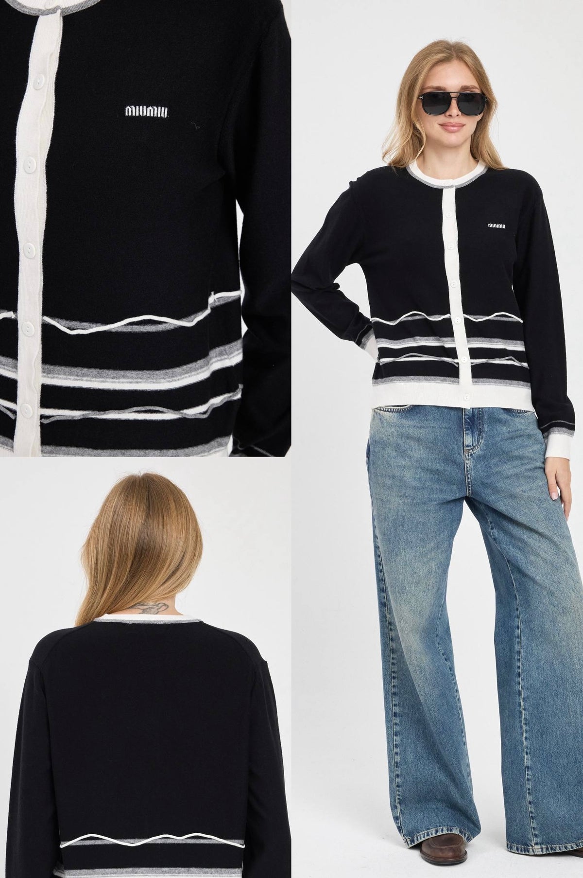 Miu Miu Contrast Trim Cardigan Black