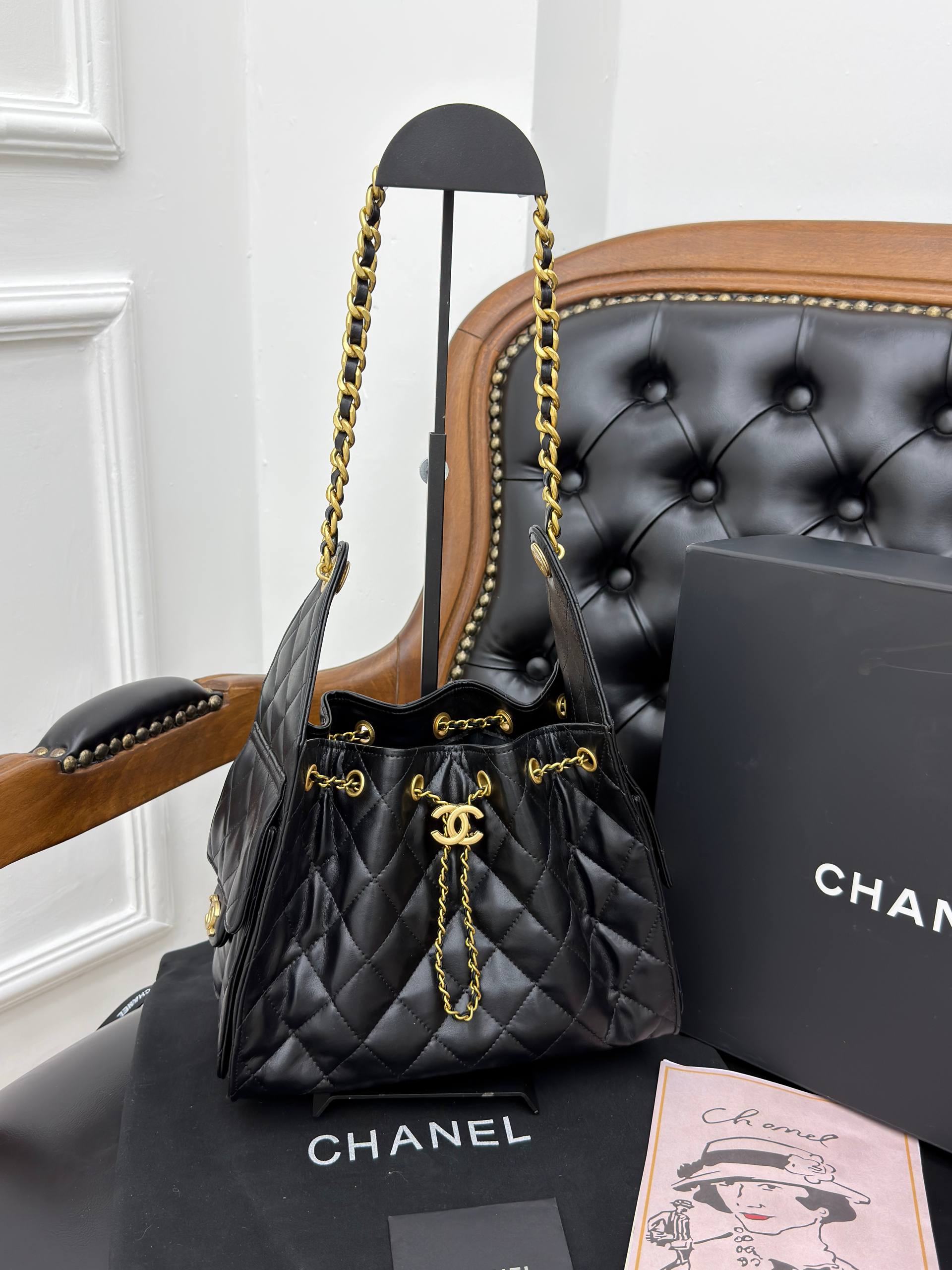 Chanel Drawstring Shopping Bag Black Caviar