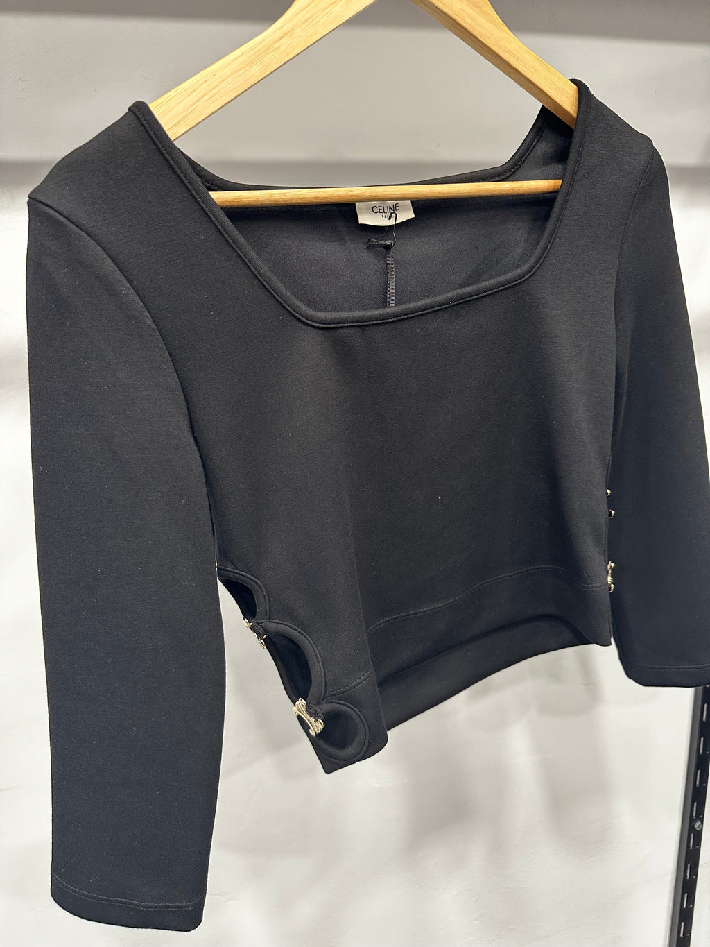 CELINE Cropped Black Long-Sleeve Top