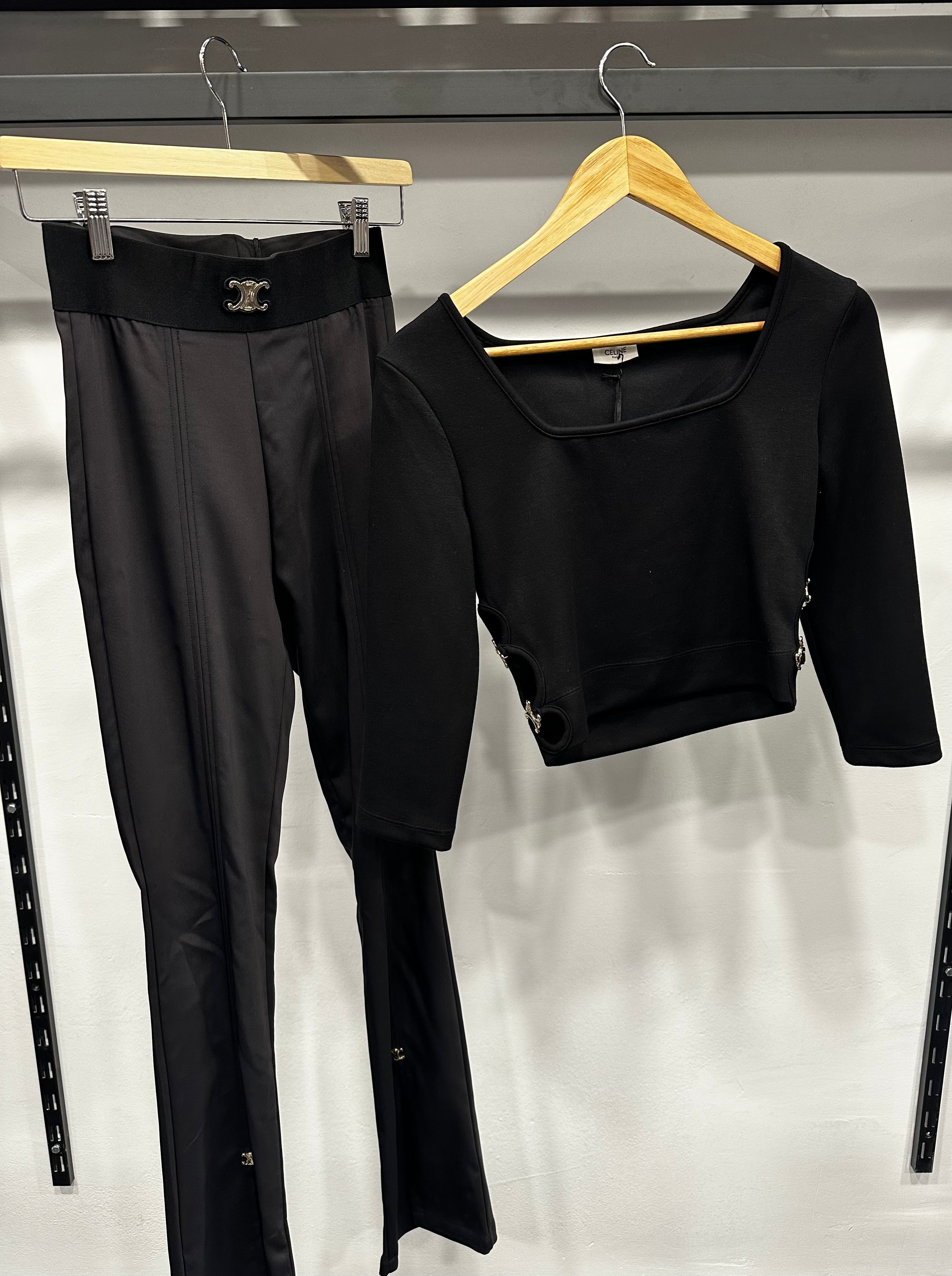 CELINE Cropped Black Long-Sleeve Top