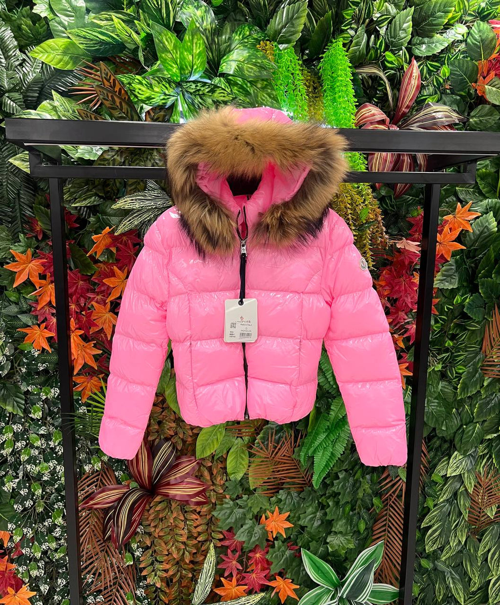 Moncler Fur Hood Down Jacket Pink