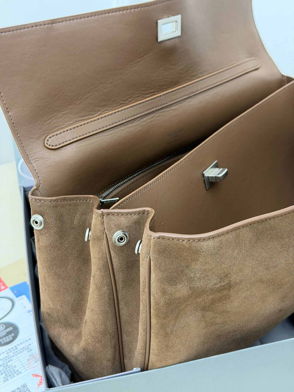 Balenciaga Suede Shoulder Bag Brown