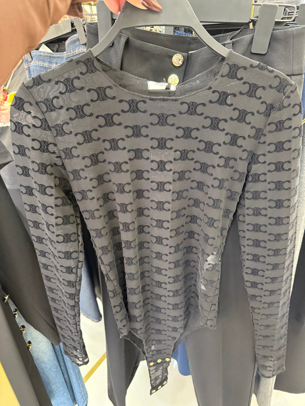 CELINE Triomphe Black Long Bodysuit