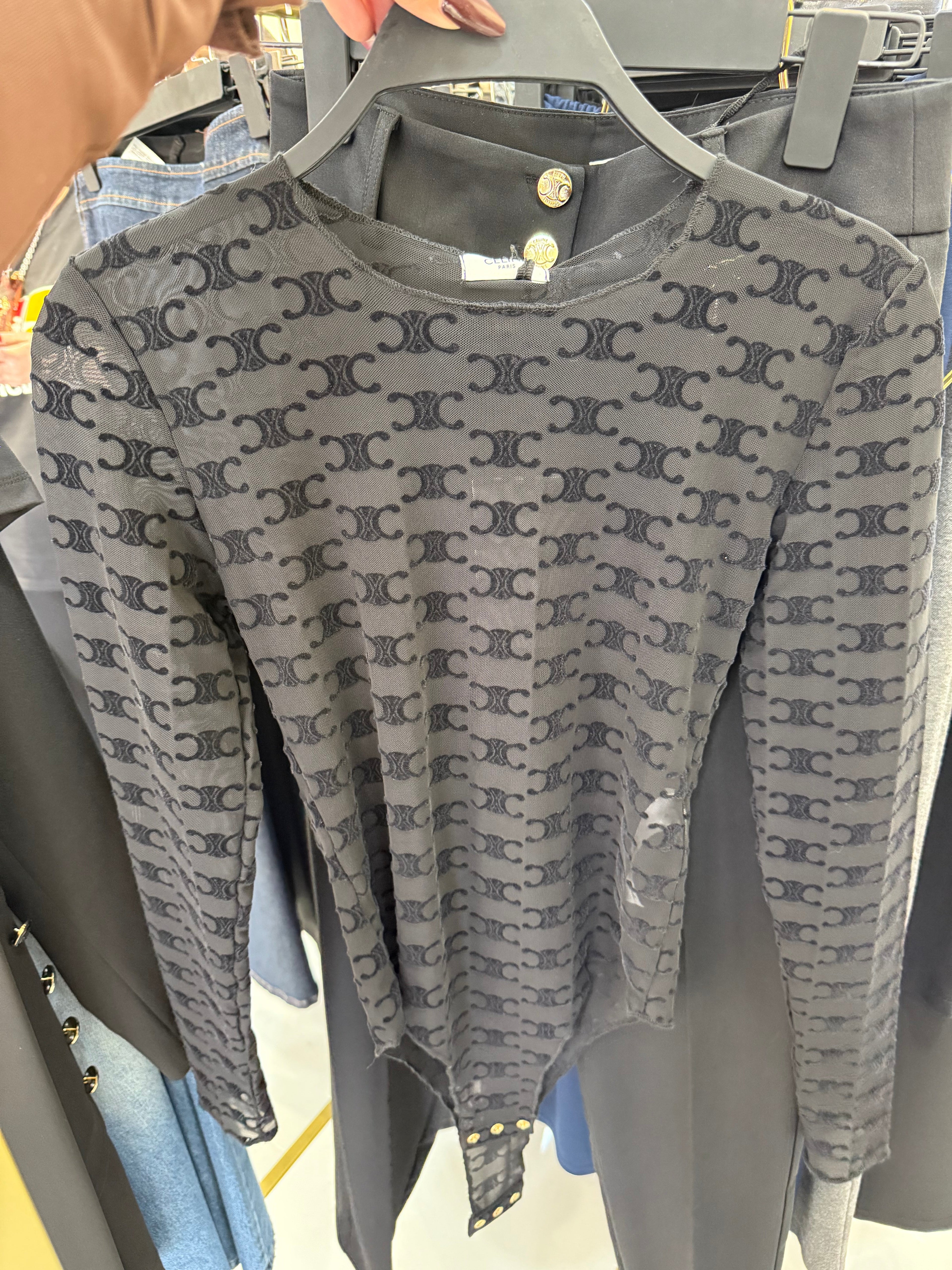 CELINE Triomphe Black Long Bodysuit