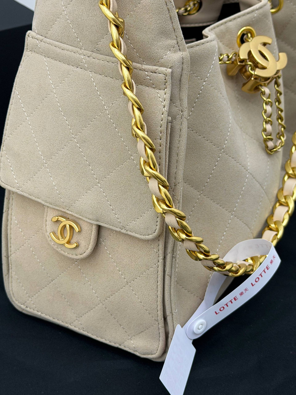 CHANEL Gabrielle Bucket Bag Suede Beige