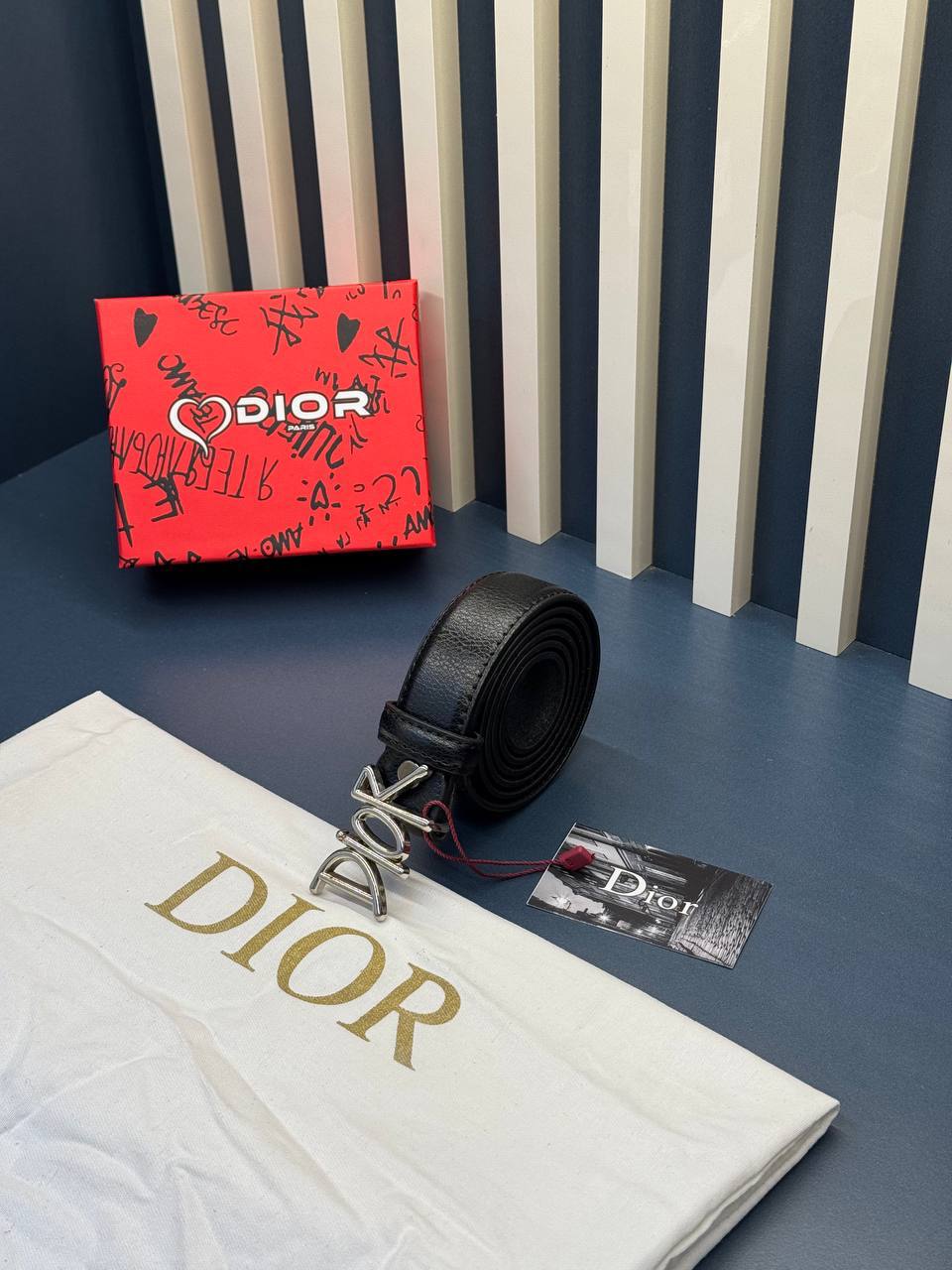 Christian Dior Ζώνη Μαύρη Δερμάτινη με Μεταλλική Αγκράφα