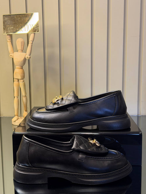Chanel CC Leather Loafers Black
