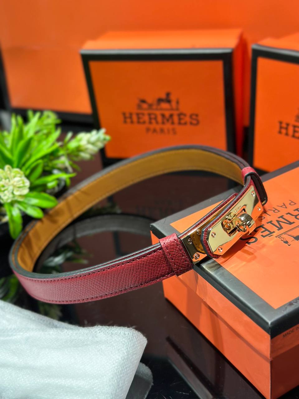Hermes Ζώνη Kelly Μπορντό