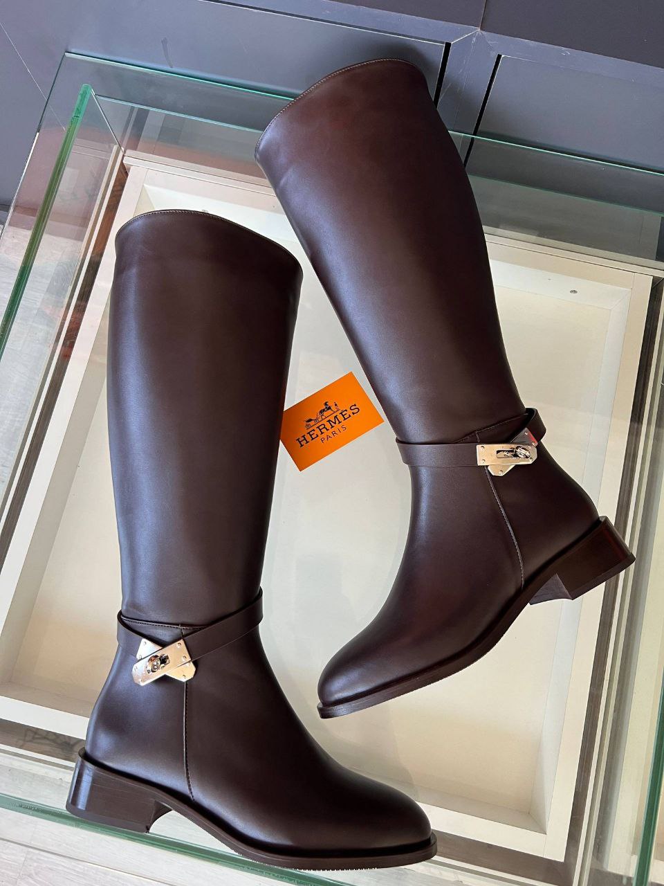 Hermes Μπότες Kelly Καφέ