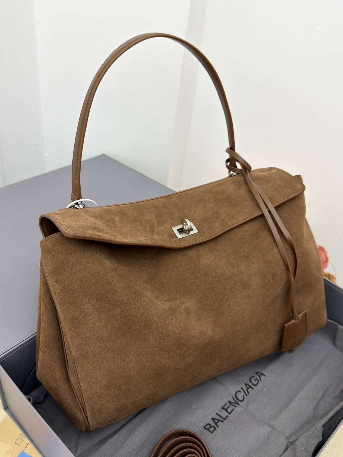 Balenciaga Suede Shoulder Bag Brown