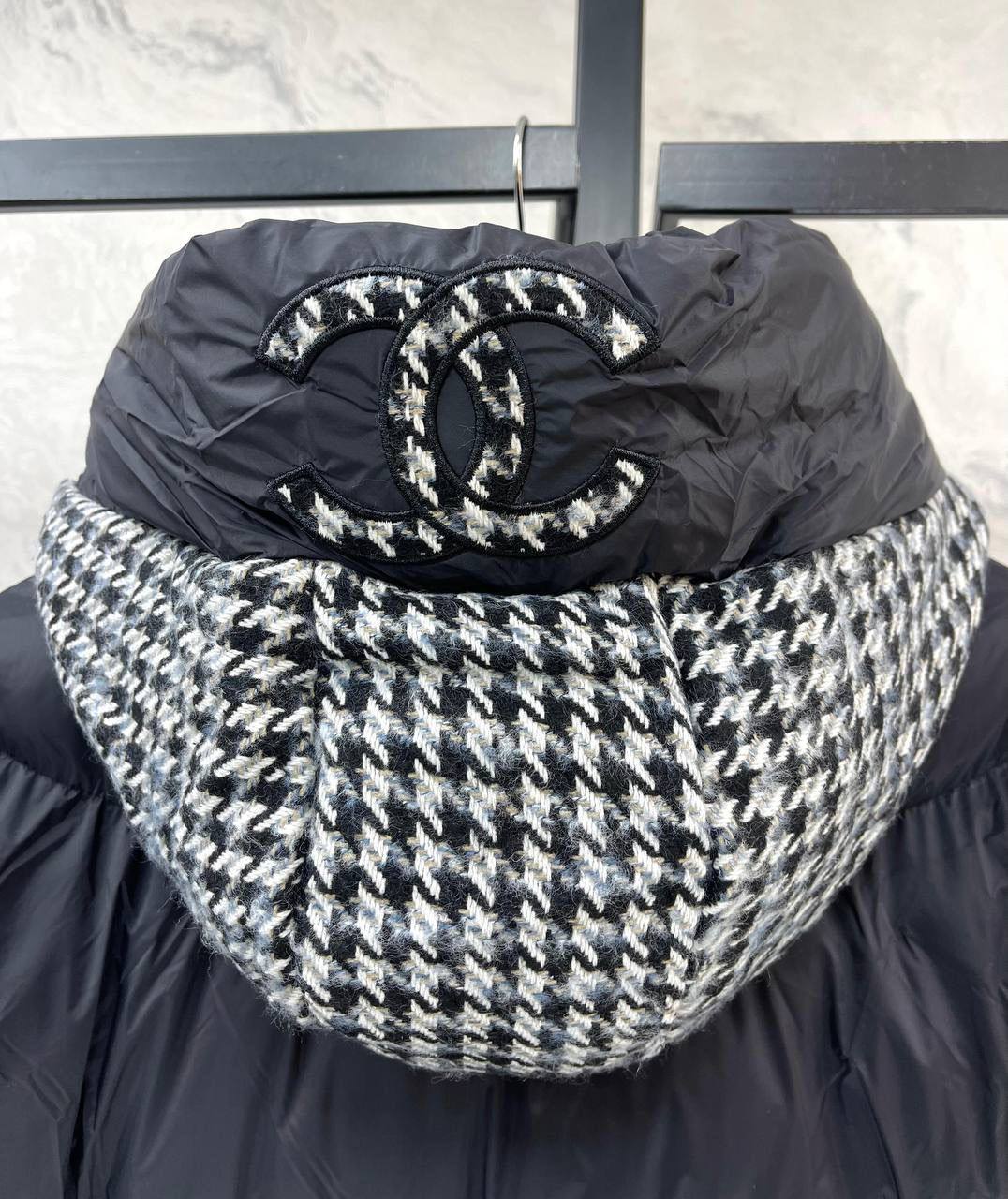 Chanel Houndstooth Puffer Jacket Black & White