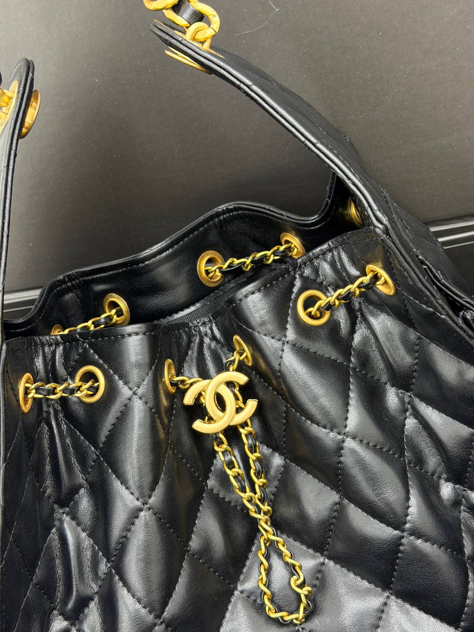 Chanel Drawstring Shopping Bag Black Caviar
