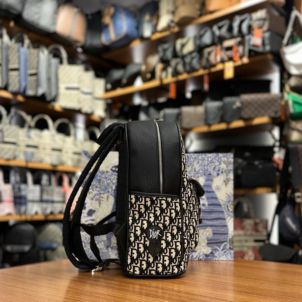 Christian Dior Backpack Oblique Μαύρο-Εκρού με Flap